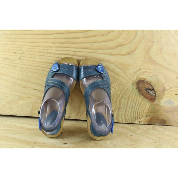 Sergio Tomani Sandals Womens Sz 7.5 Ada BlueLeather 38 Wedge Slip On Colombia - Picture 5 of 9